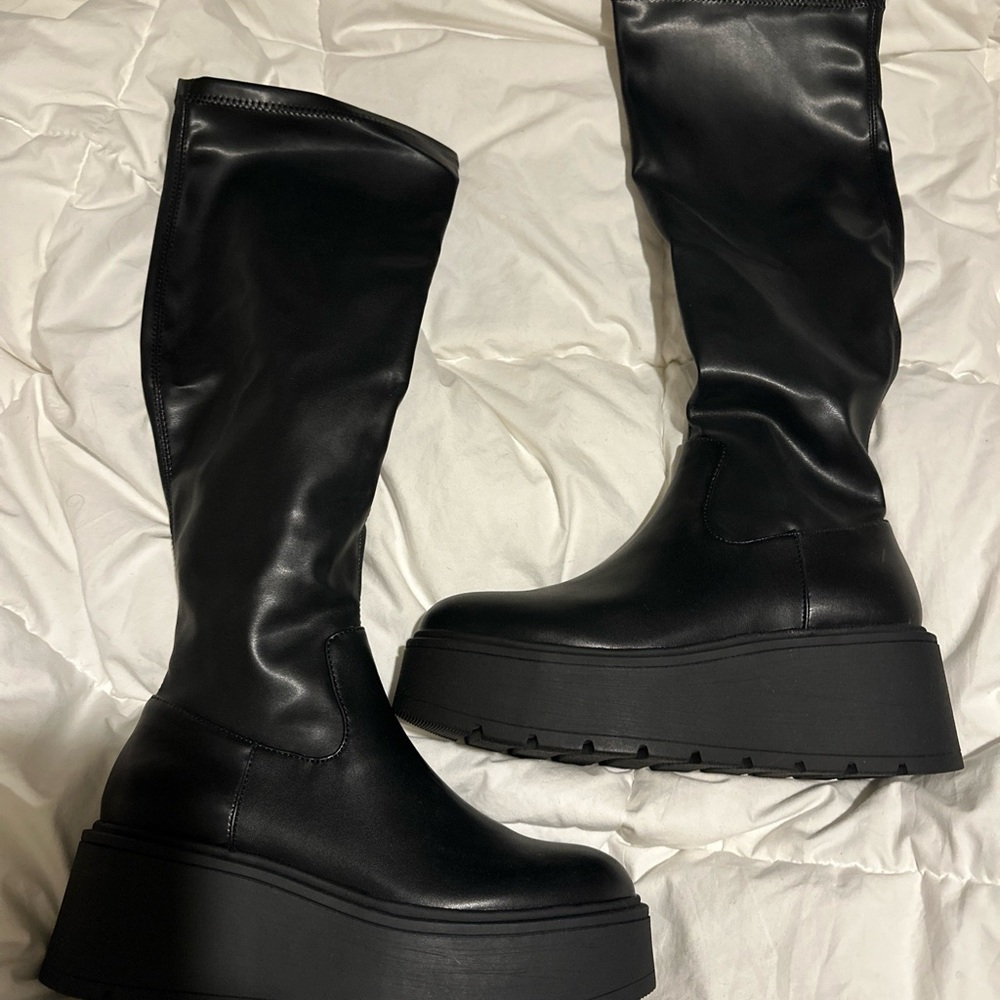 SteveMadden Astor Black Platform Knee-High Boots